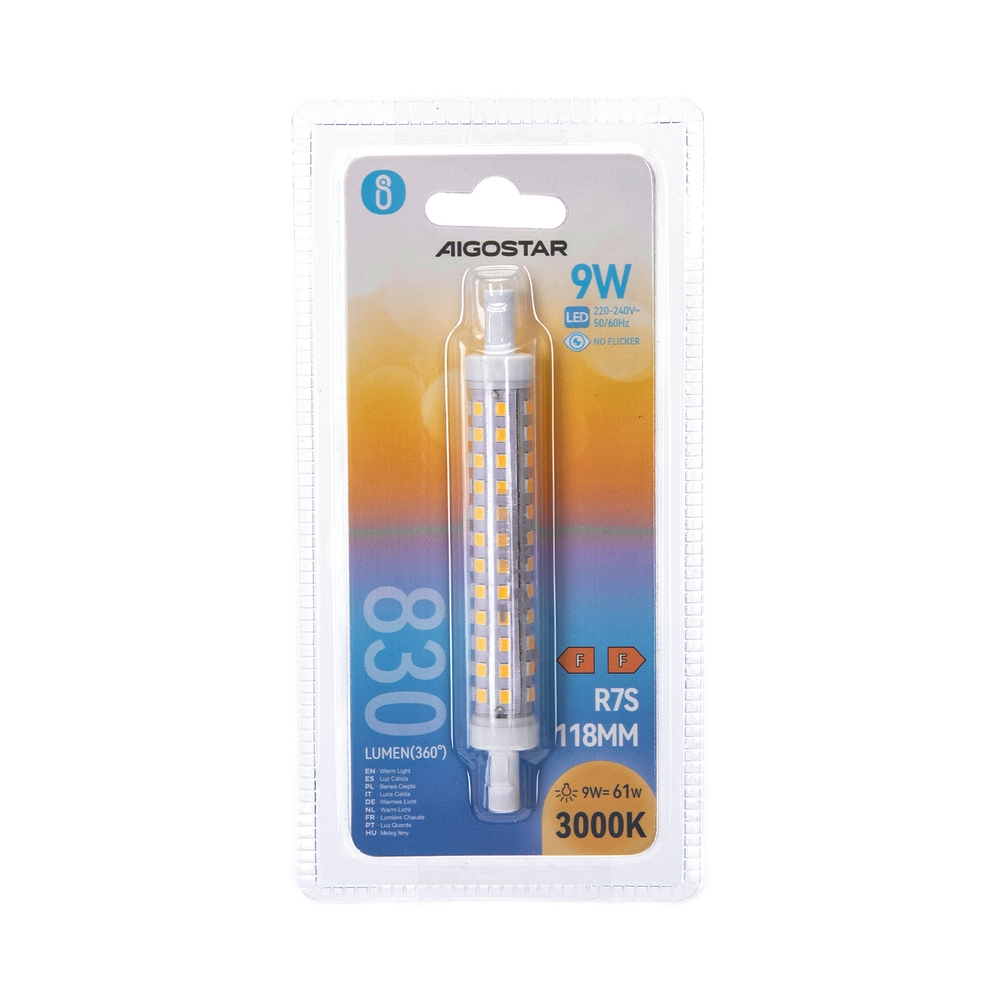 Lampadina Led R7S Lineare 118mm 9W SMD Bianco caldo 3000K Aigostar - Foto 2