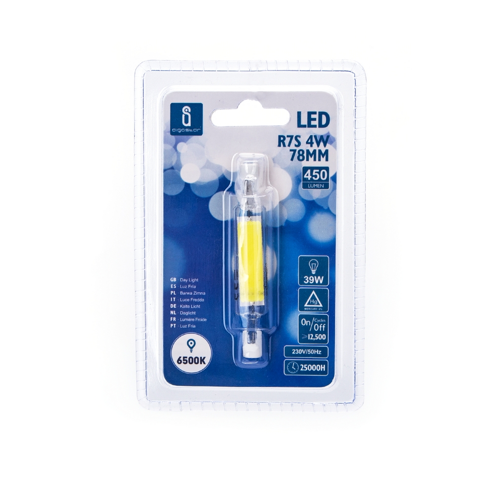 Lampadina Led R7S Lineare 78mm 4,5W COB in vetro Bianco freddo 6500K Aigostar - Foto 2