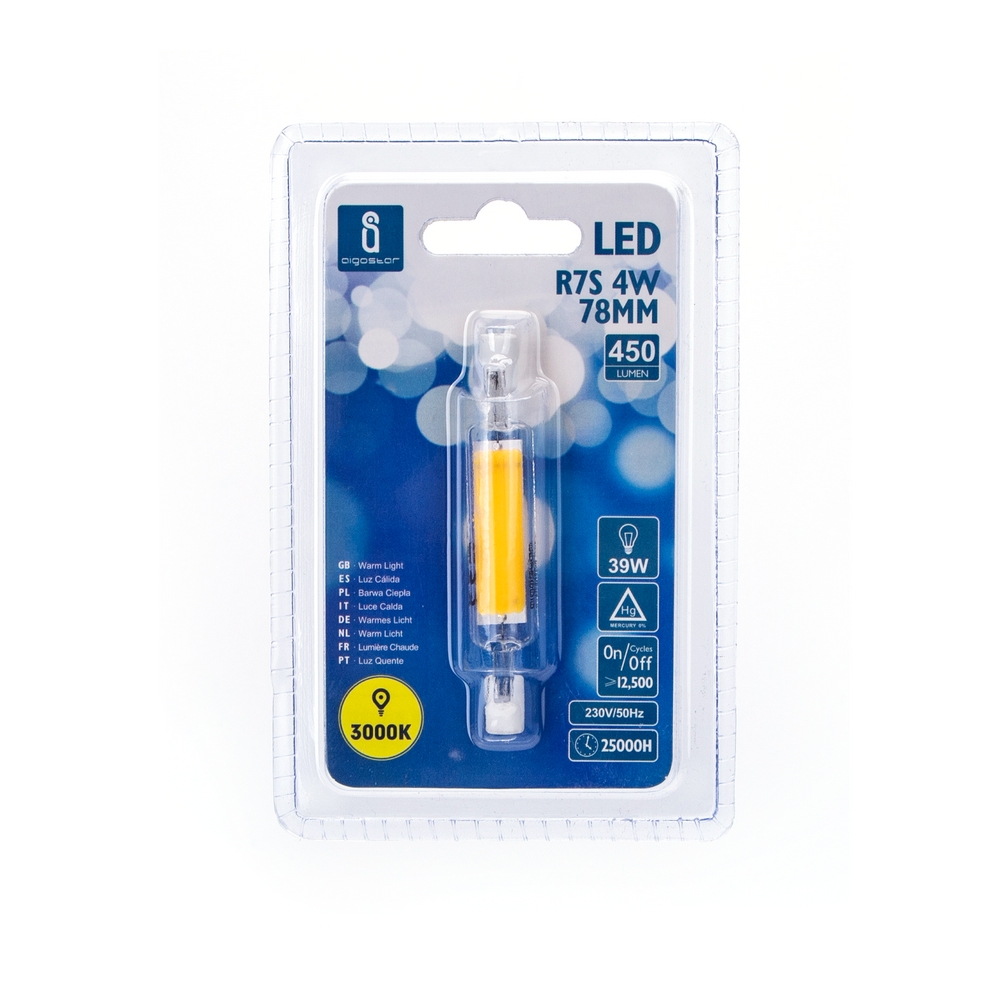 Lampadina Led R7S Lineare 78mm 4W COB in vetro Bianco caldo 3000K Aigostar - Foto 2
