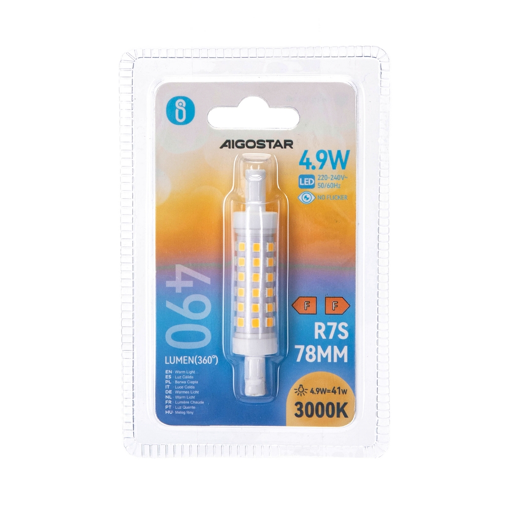 Lampadina Led R7S Lineare 78mm 5W SMD Bianco caldo 3000K Aigostar - Foto 2