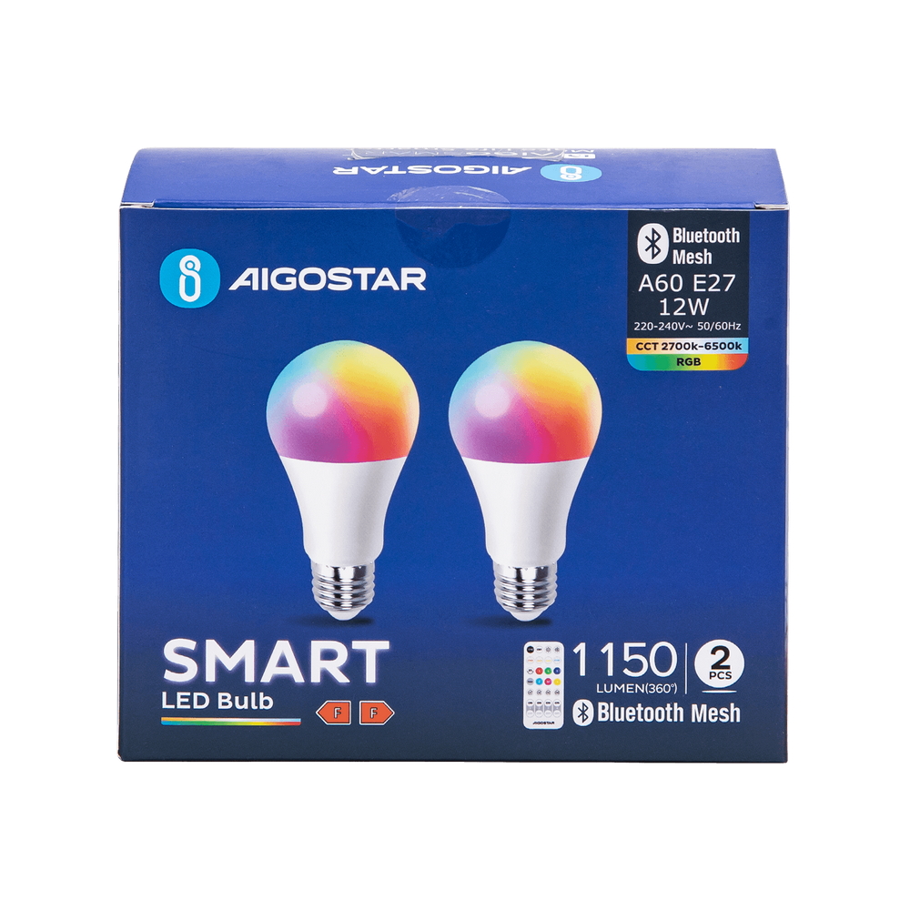 Lampadina Led Smart A60 E27 12W WiFi Bluetooth Mesh RGB CCT luce regolabile e dimmerabile confezione da 2pz Aigostar - Foto 4