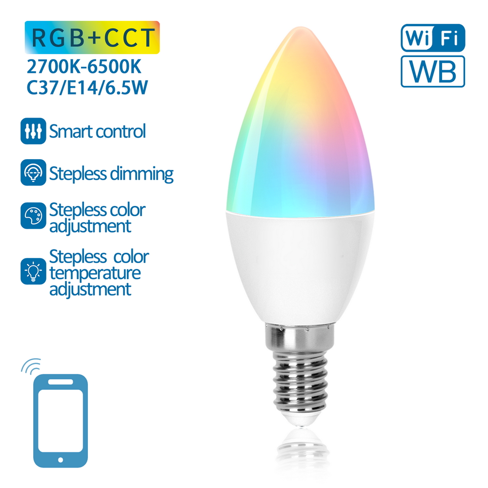 Lampadina Led Smart C37 6,5W WiFi RGB CCT luce regolabile e dimmerabile Aigostar - Foto 2