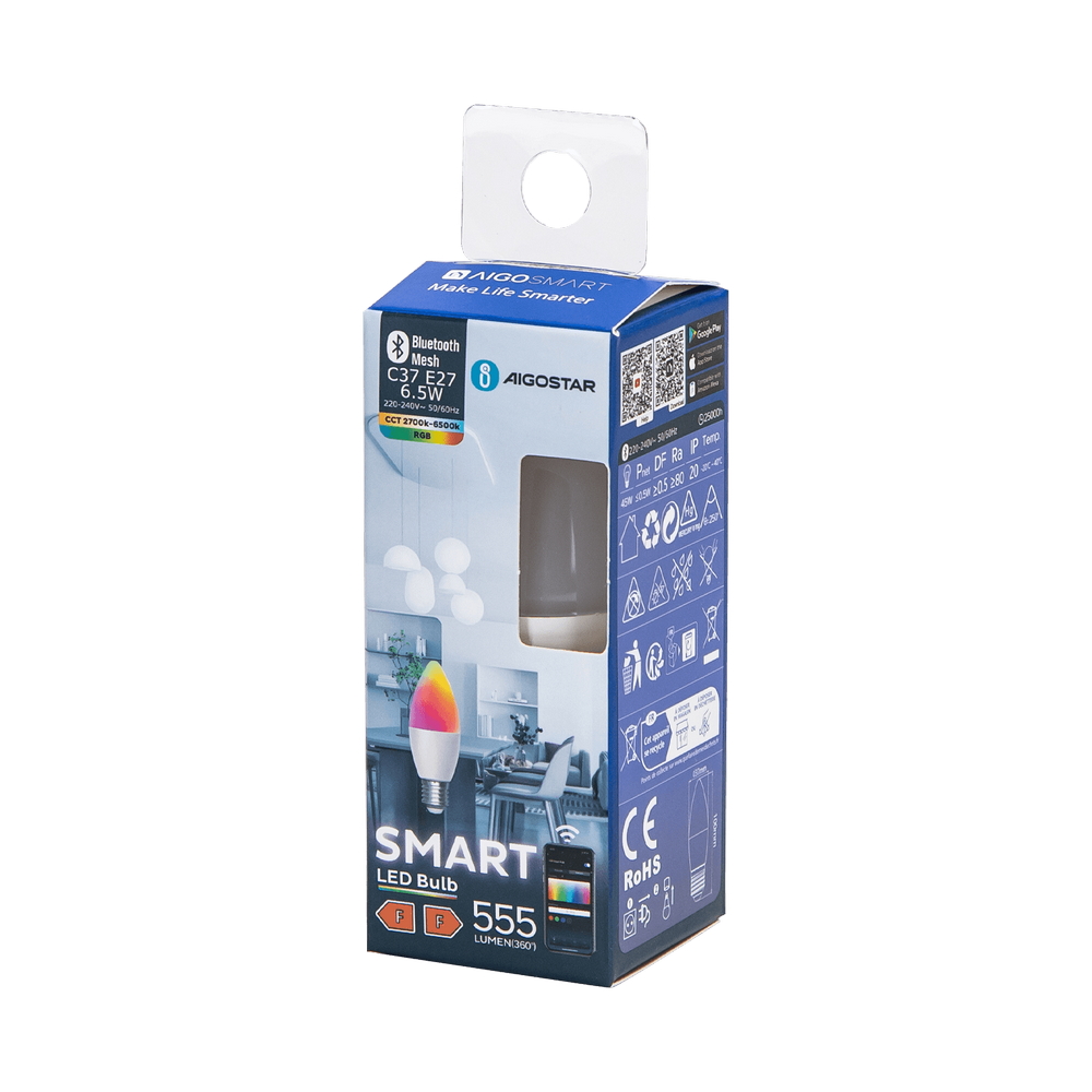 Lampadina Led Smart C37 E27 6.5W Bluetooth Mesh RGB CCT luce regolabile e dimmerabile Aigostar - Foto 2