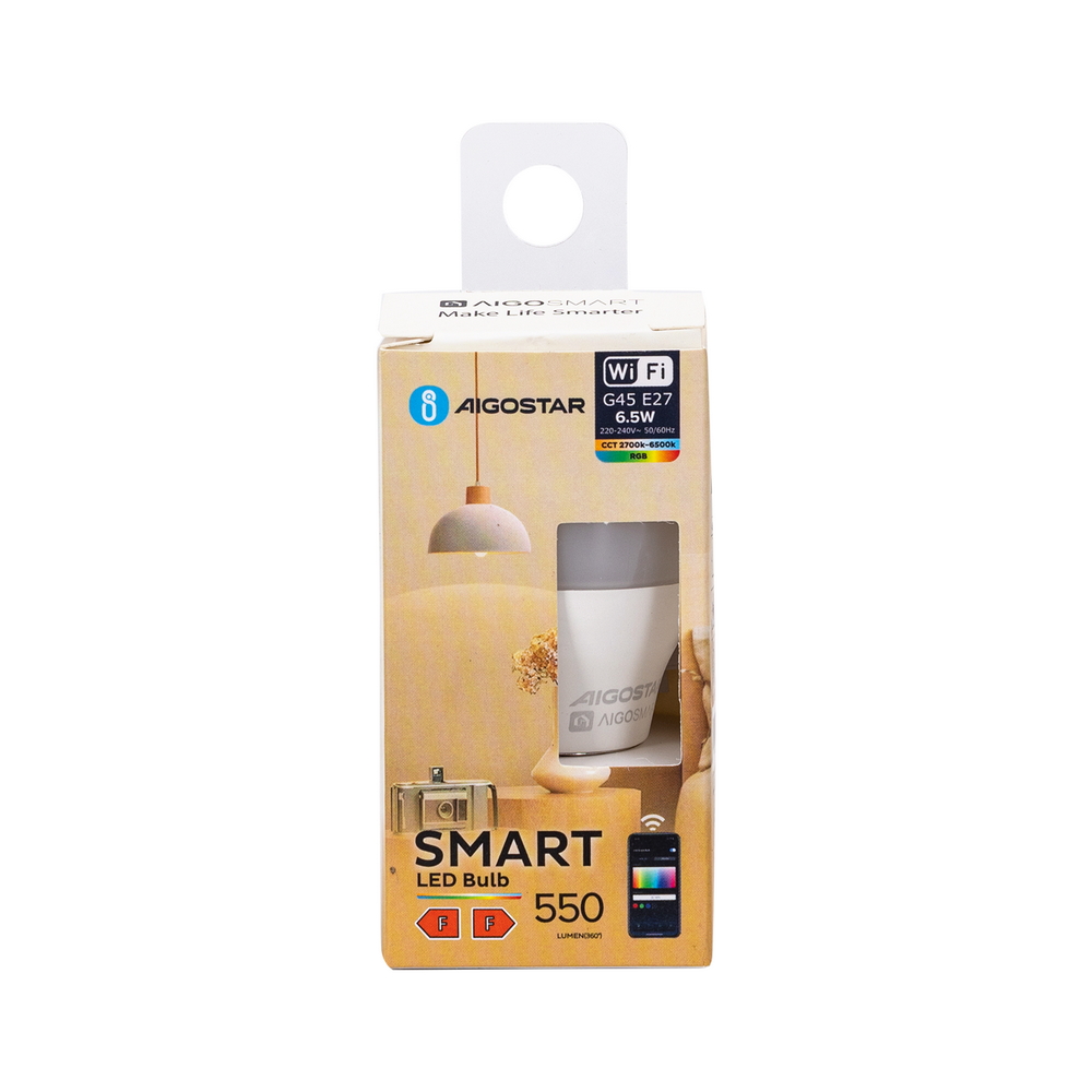 Lampadina Led Smart G45 E27 6,5W WiFi RGB CCT luce regolabile e dimmerabile Aigostar - Foto 4