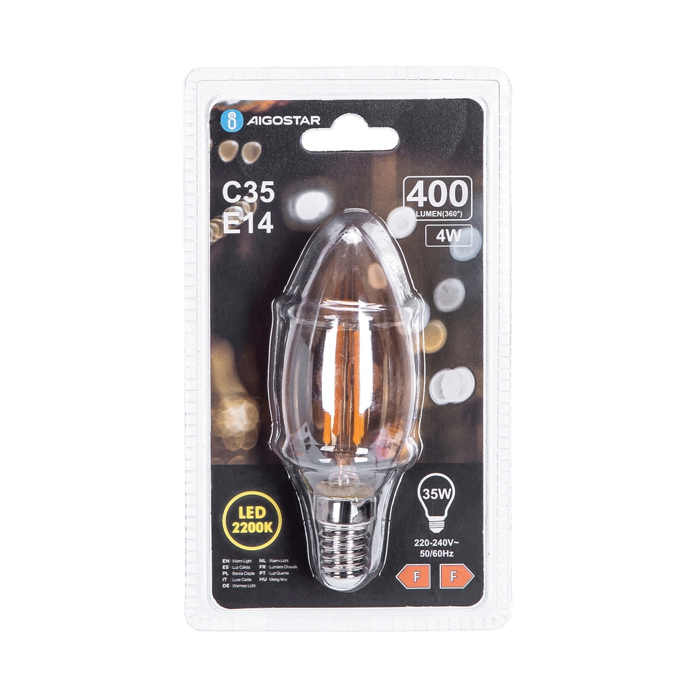 Lampadina Led Vintage a Filamento E14 C35 a candela 4W Bianco caldo 2200K Aigostar - Foto 2