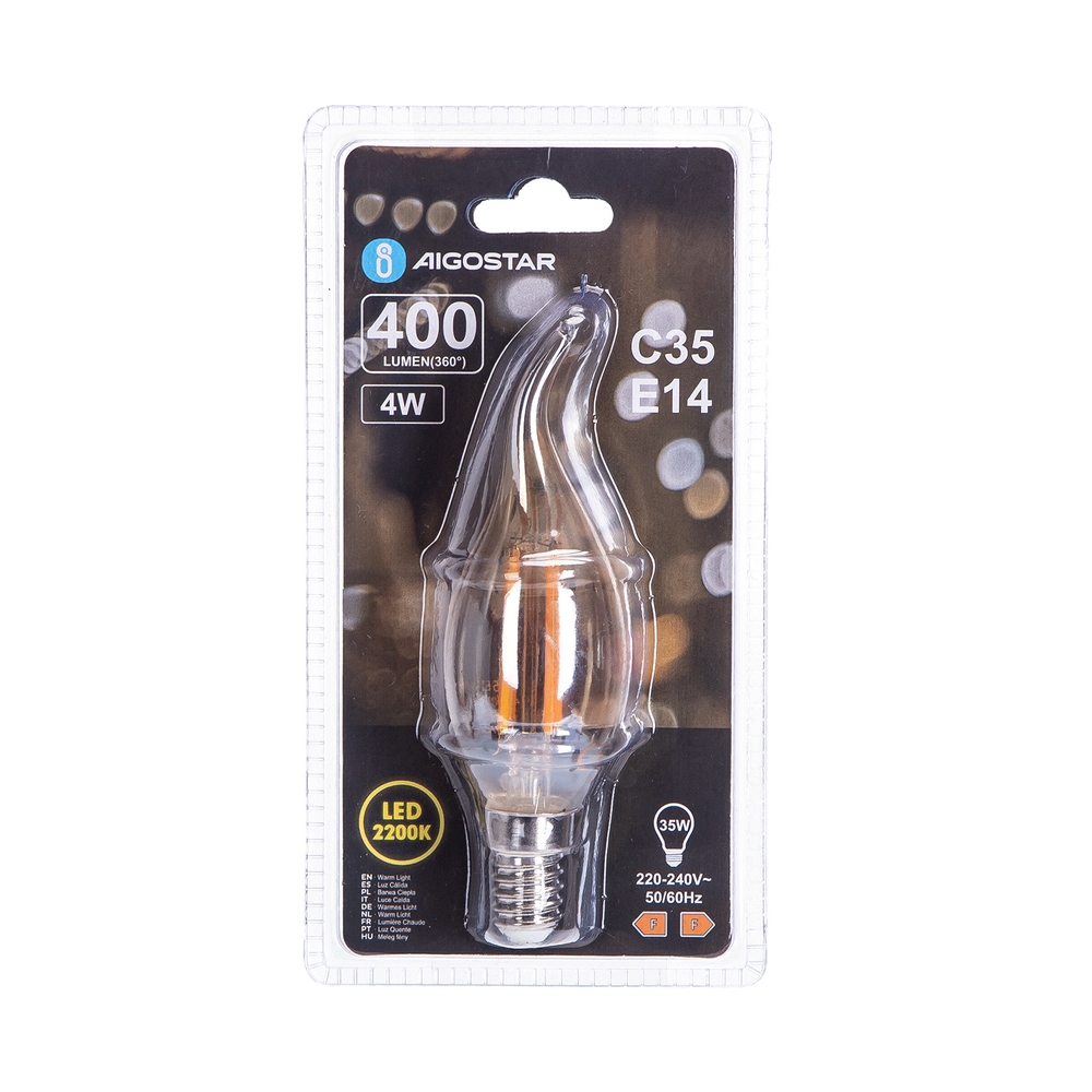 Lampadina Led Vintage a Filamento E14 CL35 a colpo di vento 4W Bianco caldo 2200K Aigostar - Foto 2