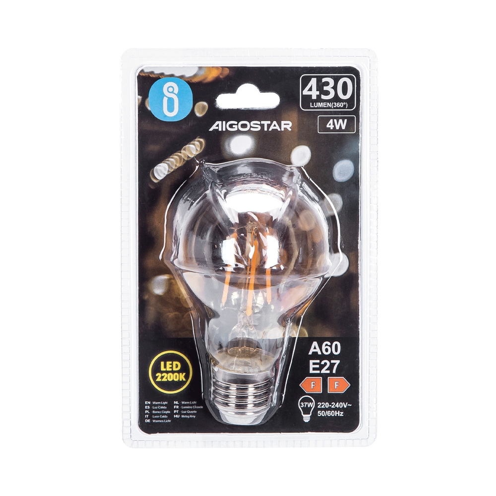Lampadina Led Vintage a Filamento E27 A60 a bulbo 4W Bianco caldo 2200K Aigostar - Foto 2