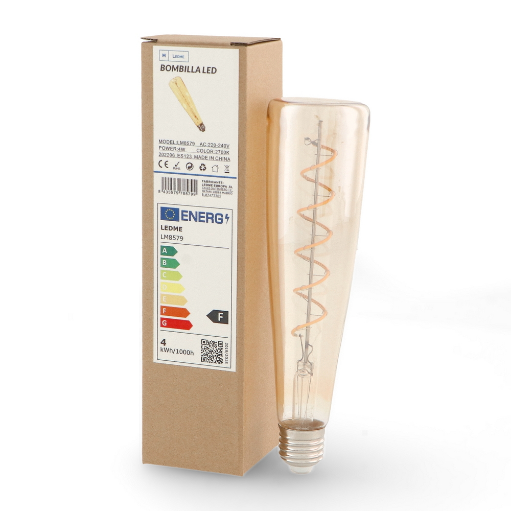 Lampadina Led Vintage a Filamento E27 B62 a Bottiglia 4W decorativa Bianco caldo 2300K M LEDME - Foto 1
