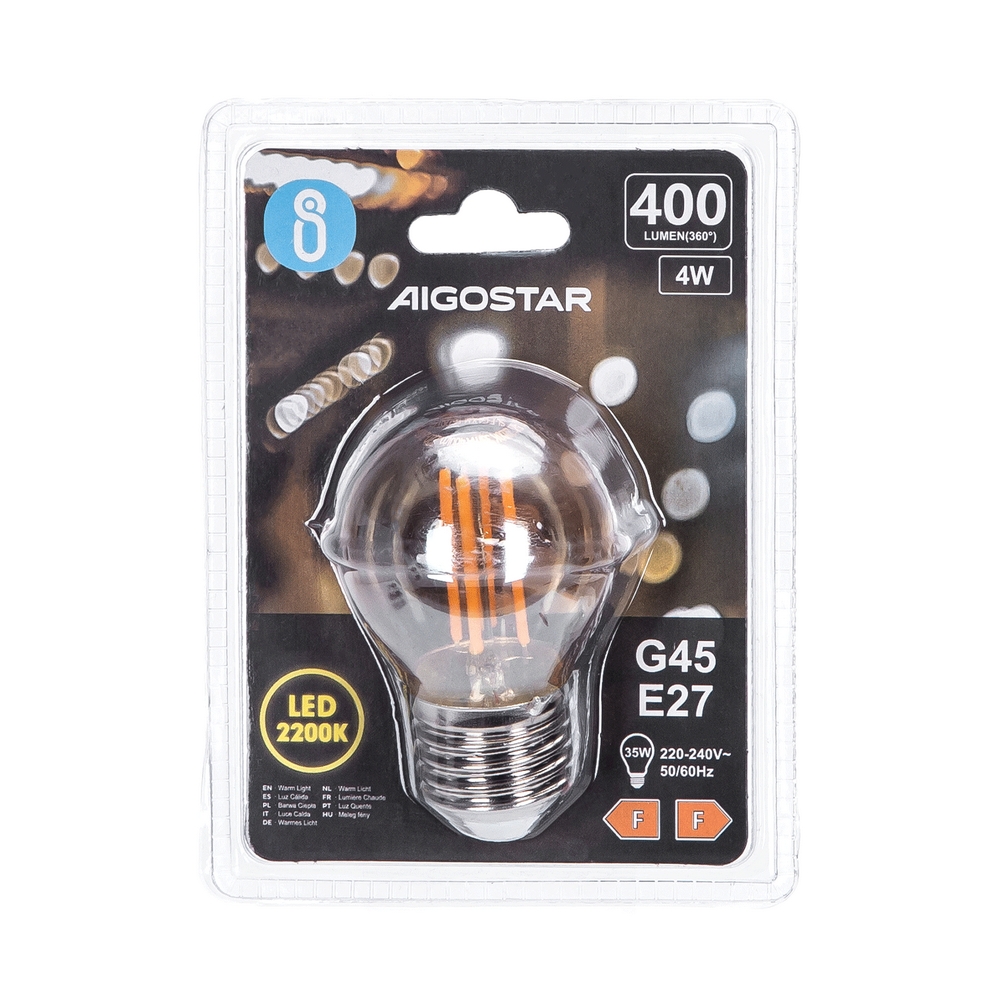 Lampadina Led Vintage a Filamento E27 G45 a sfera 4W Bianco caldo 2200K Aigostar - Foto 2