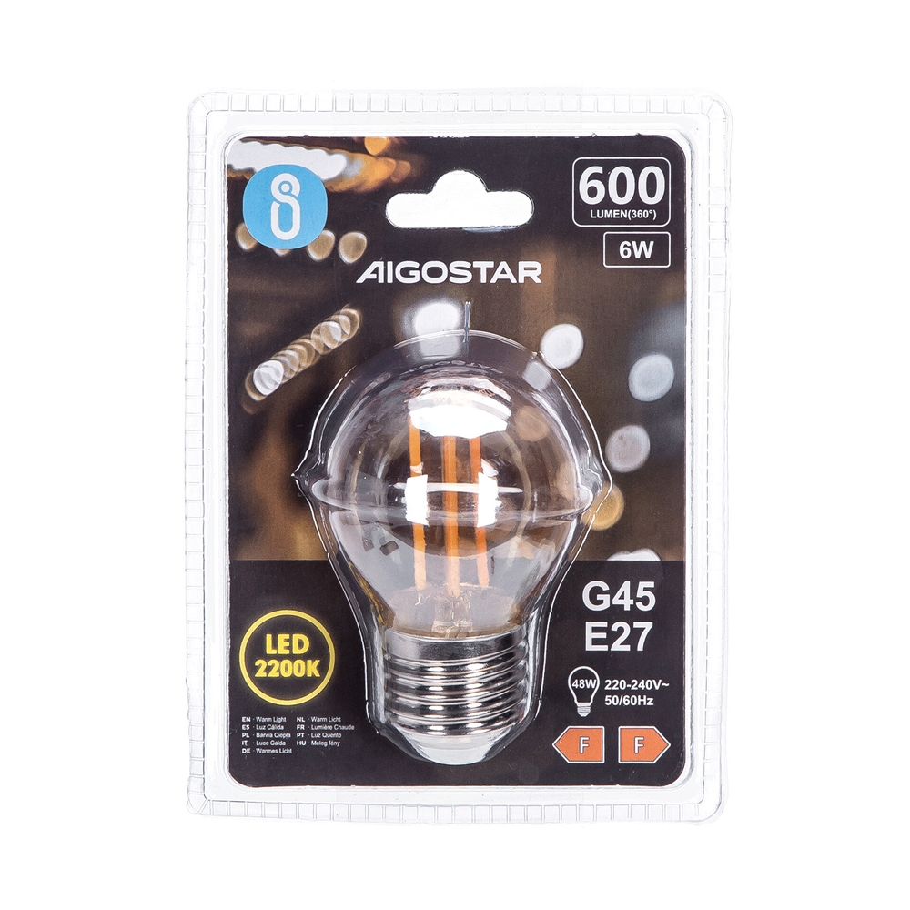 Lampadina Led Vintage a Filamento E27 G45 a sfera 6W Bianco caldo 2200K Aigostar - Foto 2