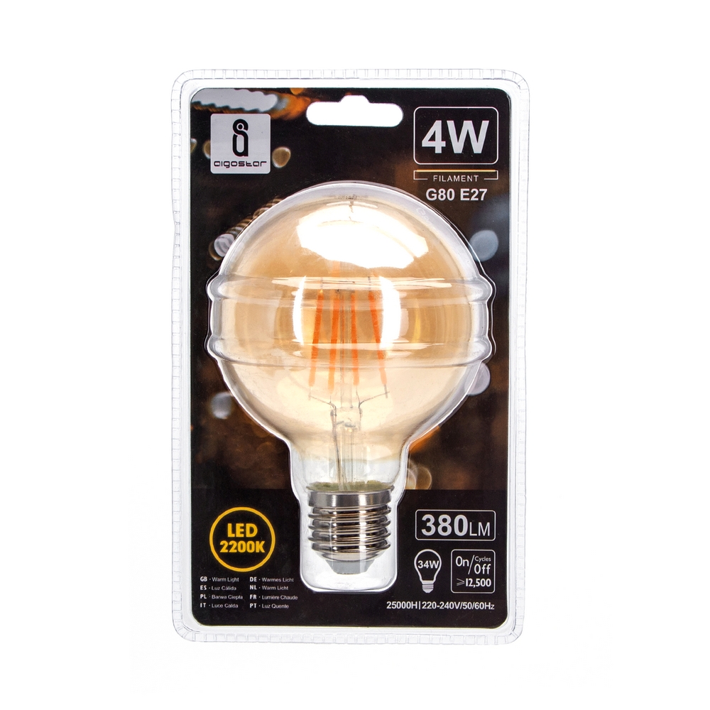 Lampadina Led Vintage a Filamento E27 G80 a globo 4W Bianco caldo 2200K Aigostar - Foto 2