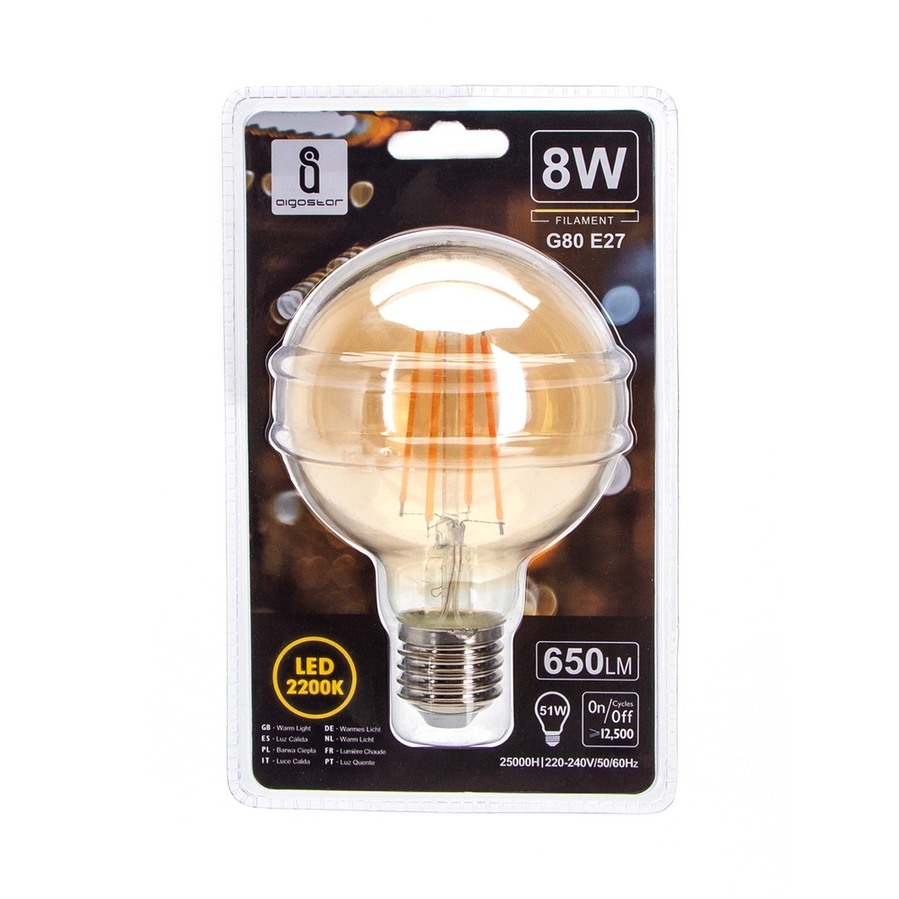 Lampadina Led Vintage a Filamento E27 G80 a globo 8W Bianco caldo 2200K Aigostar - Foto 2