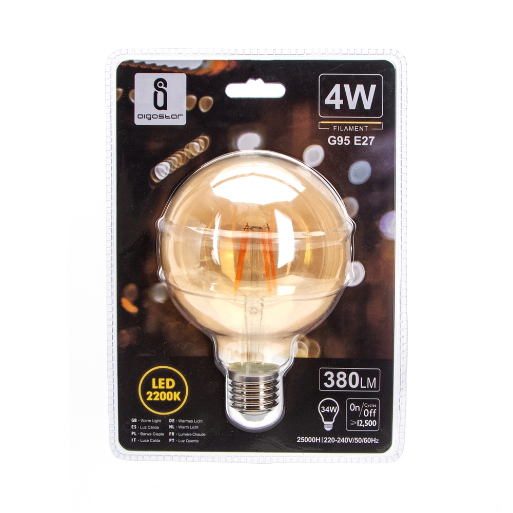 Lampadina Led Vintage a Filamento E27 G95 a globo 4W Bianco caldo 2200K Aigostar - Foto 2