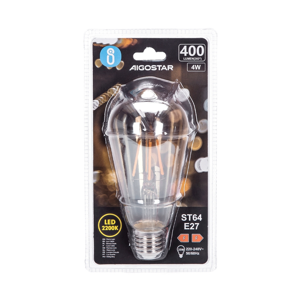 Lampadina Led Vintage a Filamento E27 ST64 4W Bianco caldo 2200K Aigostar - Foto 2