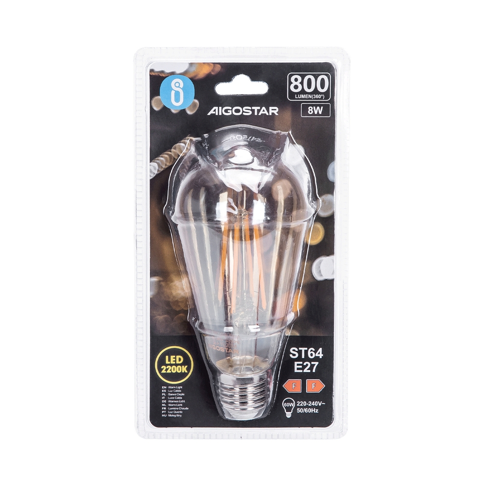 Lampadina Led Vintage a Filamento E27 ST64 8W Bianco caldo 2200K Aigostar - Foto 2