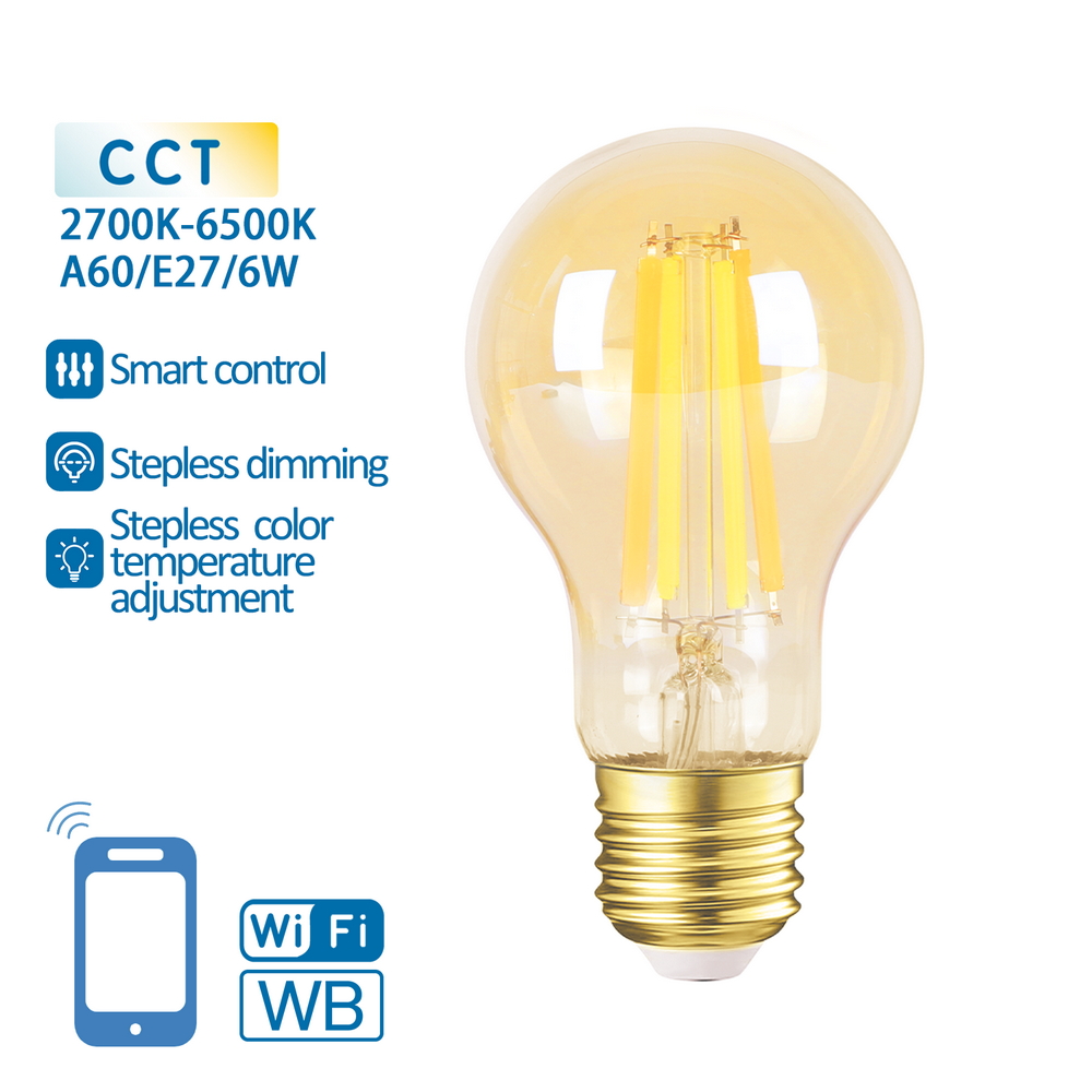Lampadina Led Vintage a Filamento Smart A60 E27 6W WiFi CCT luce regolabile e dimmerabile Aigostar - Foto 2