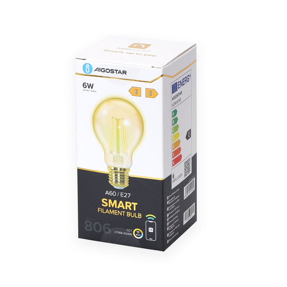Lampadina Led Vintage a Filamento Smart A60 E27 6W WiFi CCT luce regolabile e dimmerabile Aigostar - Foto 3
