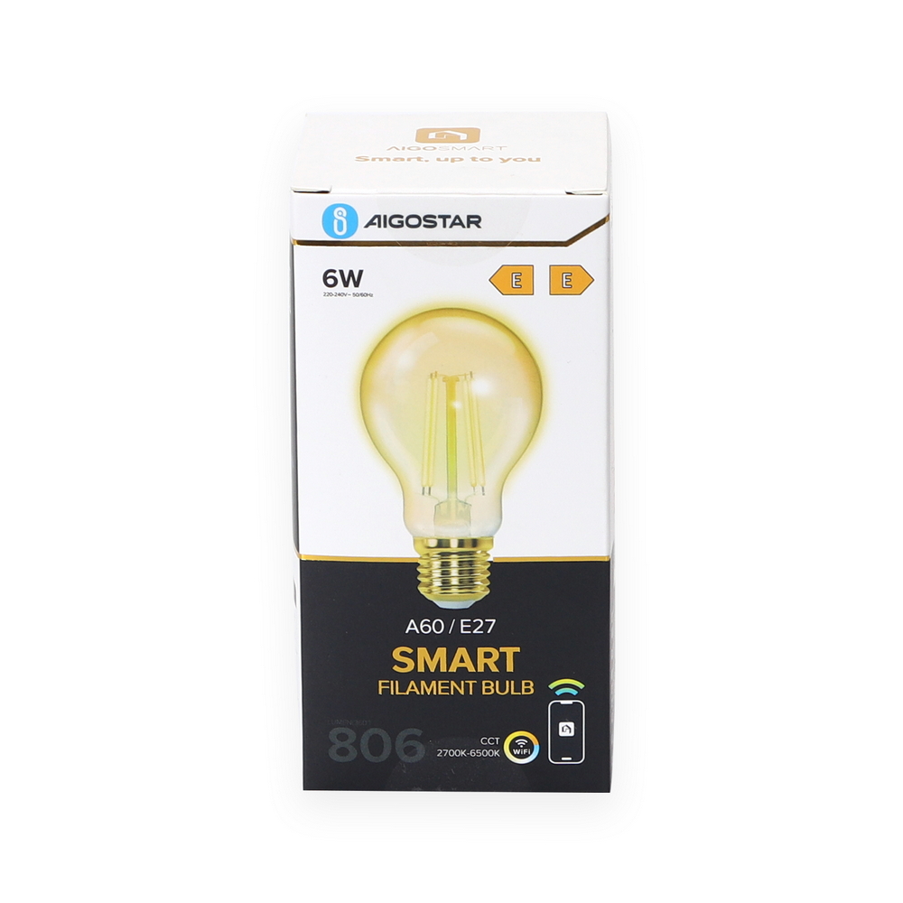 Lampadina Led Vintage a Filamento Smart A60 E27 6W WiFi CCT luce regolabile e dimmerabile Aigostar - Foto 4