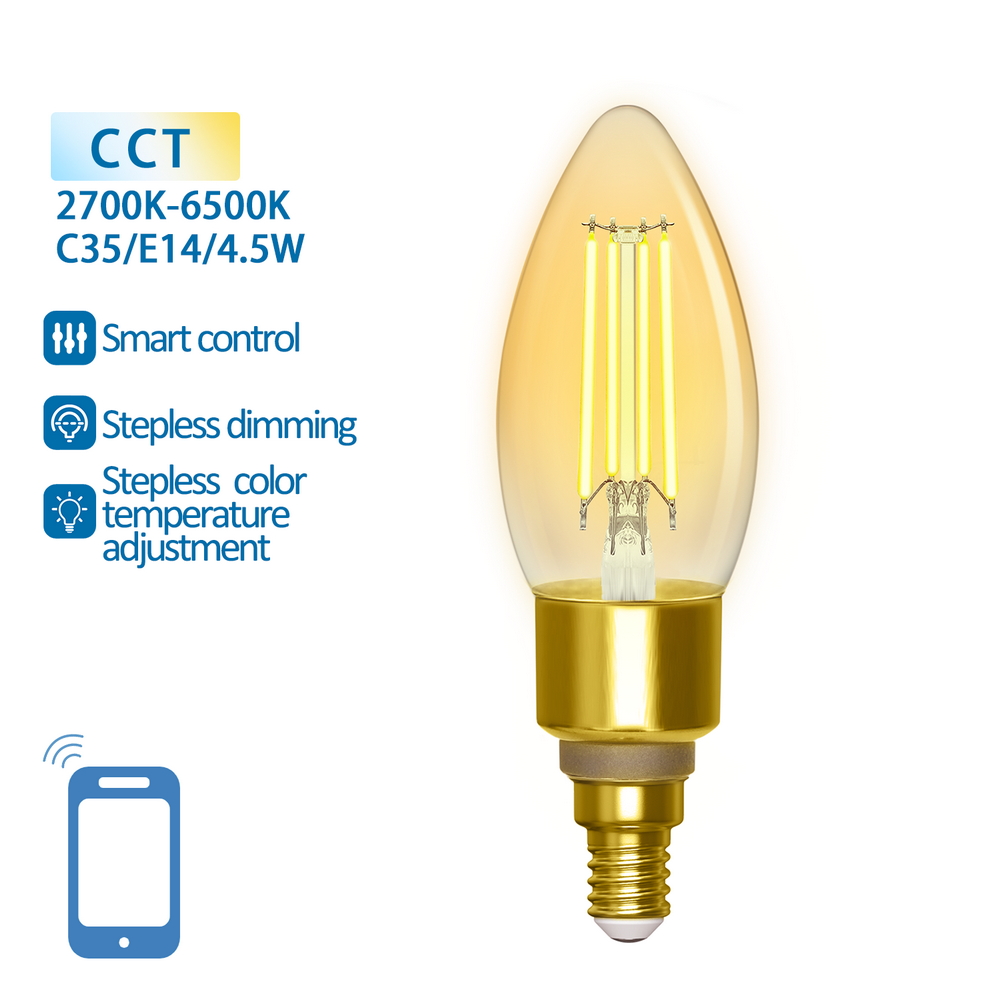 Lampadina Led Vintage a Filamento Smart C35 E14 4,5W WiFi CCT luce regolabile e dimmerabile Aigostar - Foto 1