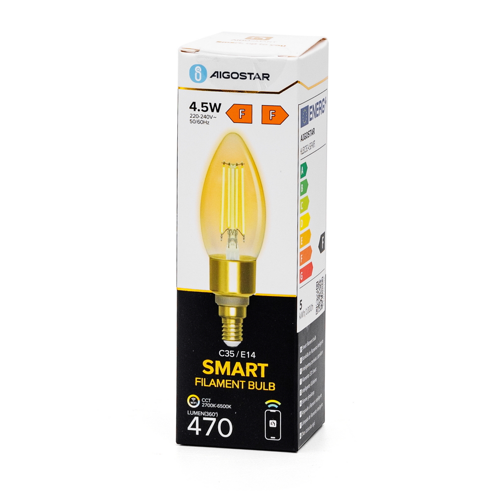 Lampadina Led Vintage a Filamento Smart C35 E14 4,5W WiFi CCT luce regolabile e dimmerabile Aigostar - Foto 3