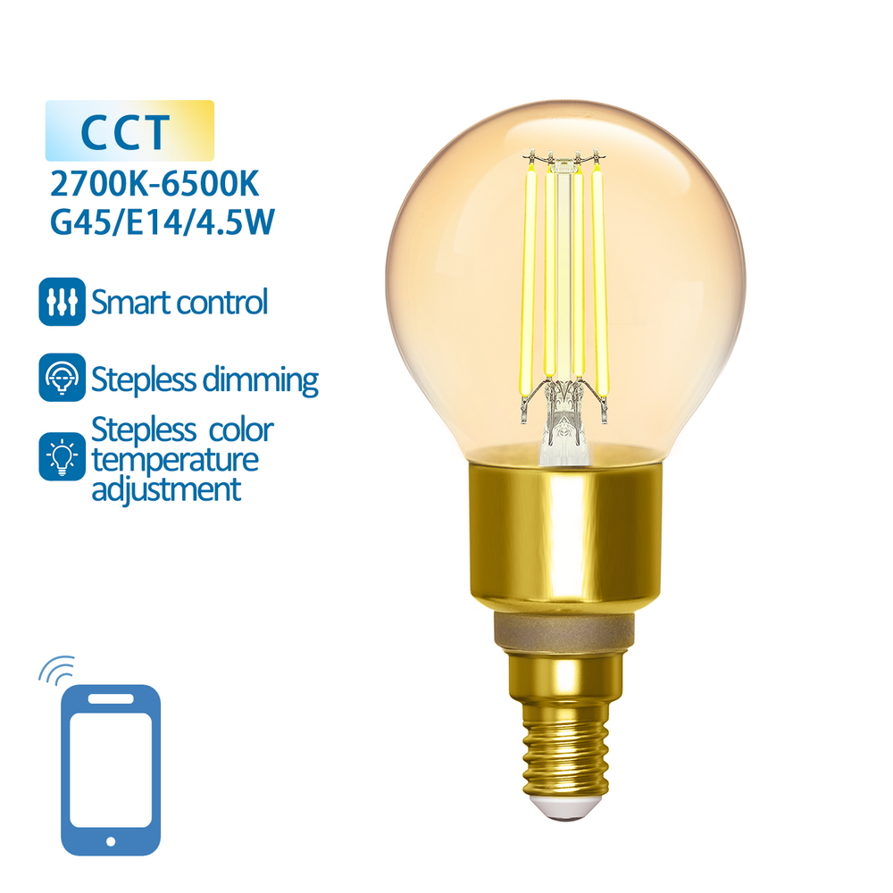 Lampadina Led Vintage a Filamento Smart G45 E14 4,5W WiFi CCT luce regolabile e dimmerabile Aigostar - Foto 1
