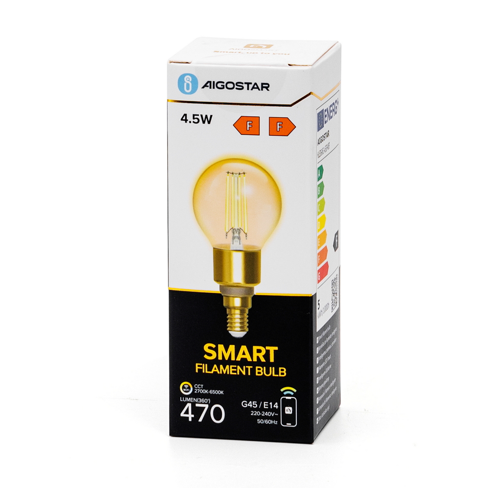 Lampadina Led Vintage a Filamento Smart G45 E14 4,5W WiFi CCT luce regolabile e dimmerabile Aigostar - Foto 3