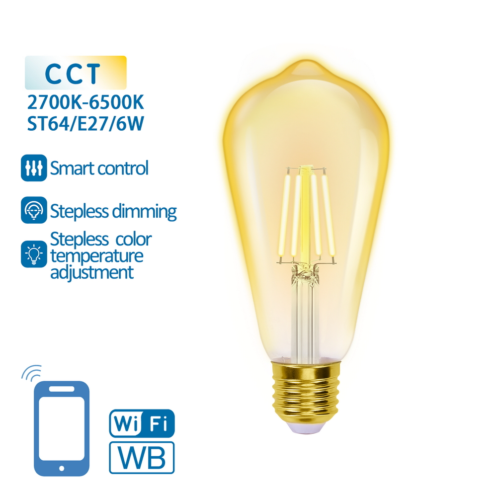 Lampadina Led Vintage a Filamento Smart ST64 E27 6W WiFi CCT luce regolabile e dimmerabile Aigostar - Foto 2