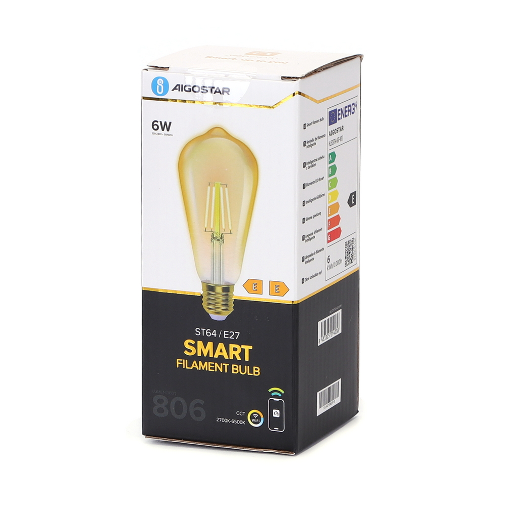 Lampadina Led Vintage a Filamento Smart ST64 E27 6W WiFi CCT luce regolabile e dimmerabile Aigostar - Foto 3
