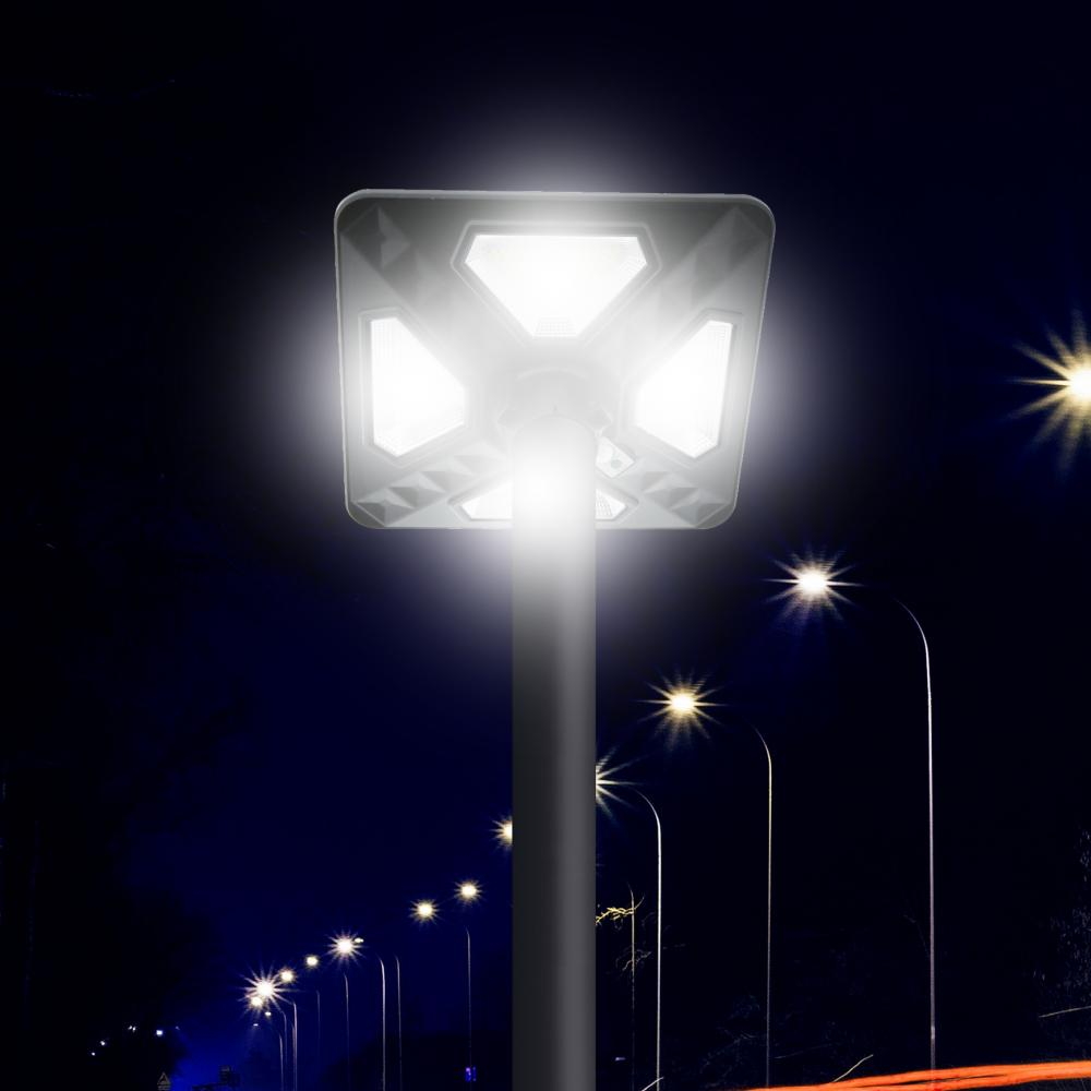 Lampione Led 80W Nero con pannello solare IP65 Bianco freddo 6000K con sensore crepuscolare e di movimento M LEDME - Foto 1