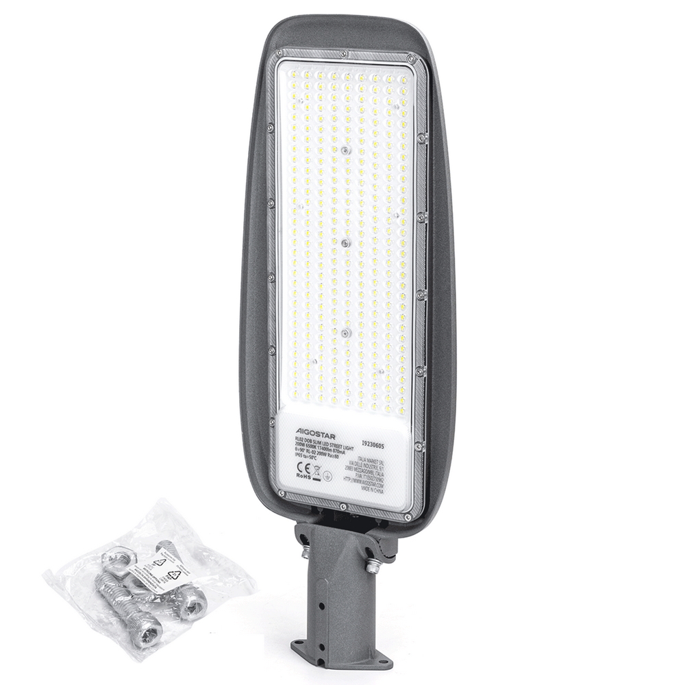 Lampione stradale Led Slim 200W Grigio IP65 Bianco freddo 6500K Aigostar - Foto 1