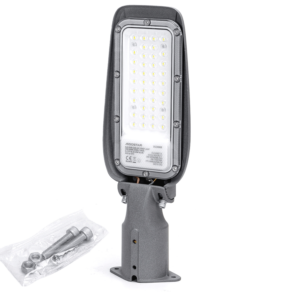 Lampione stradale Led Slim 30W Grigio IP65 Bianco freddo 6500K Aigostar - Foto 1