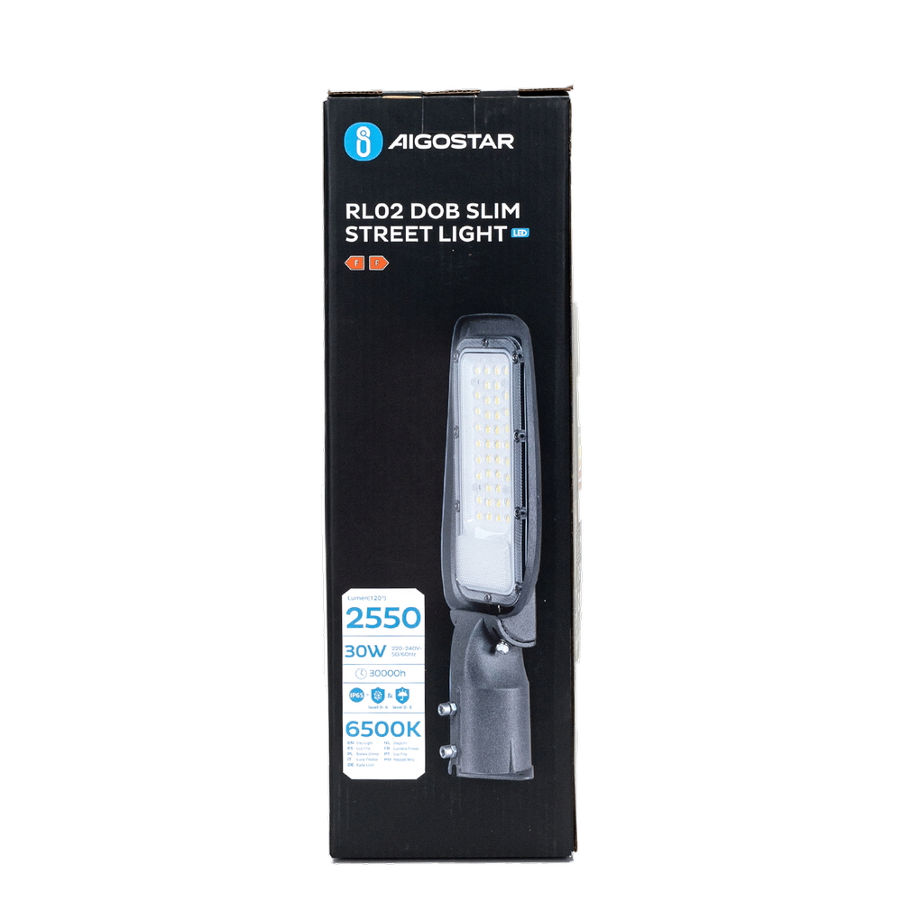 Lampione stradale Led Slim 30W Grigio IP65 Bianco freddo 6500K Aigostar - Foto 6