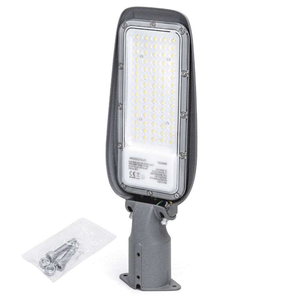 Lampione stradale Led Slim 50W Grigio IP65 Bianco freddo 6500K Aigostar - Foto 1