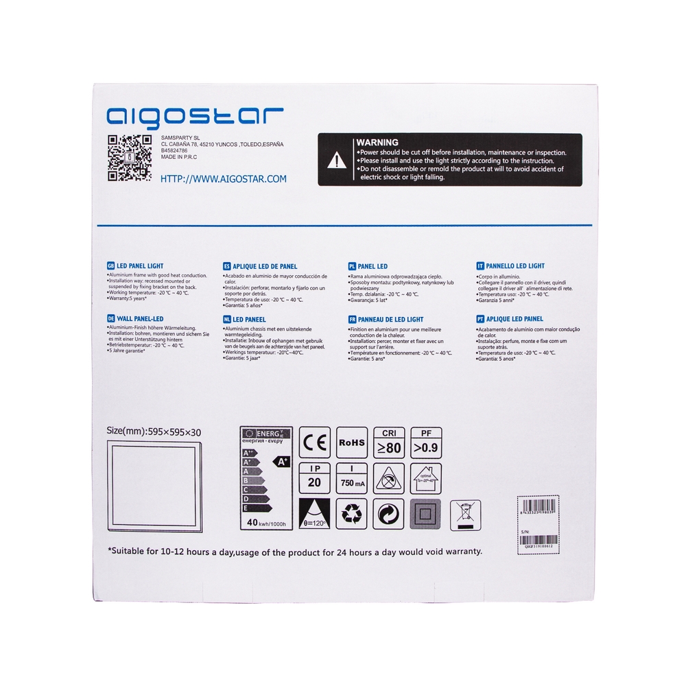 Pannello Led 40W 60x60cm Cornice bianca quadrata Bianco neutro 4000K Aigostar - Foto 3