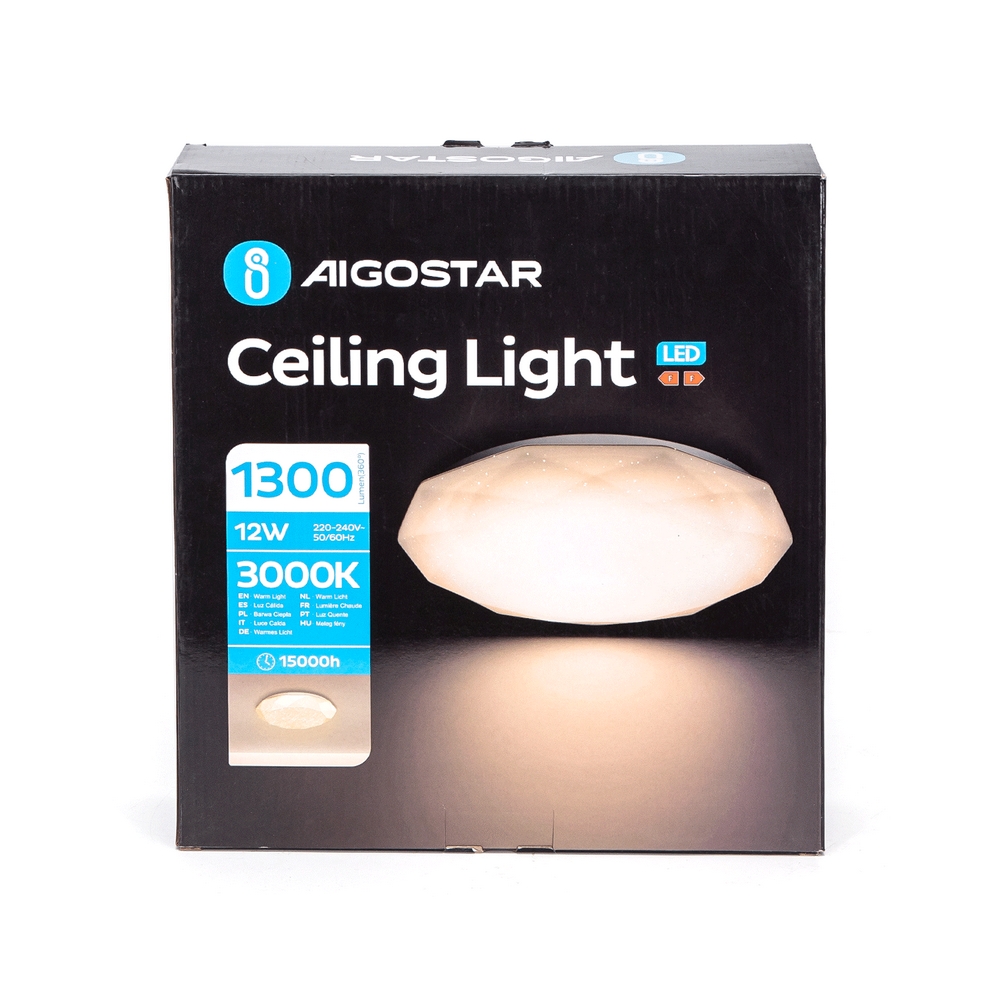 Plafoniera Led 12W Bianca Diamante Bianco caldo 3000K Aigostar - Foto 1