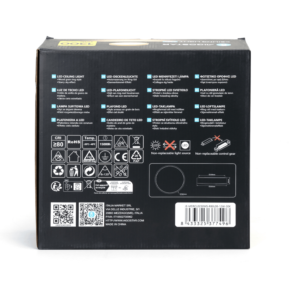 Plafoniera Led 12W Cornice marrone rotonda Bianco caldo 3000K Aigostar - Foto 6