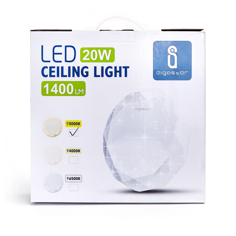 Plafoniera Led 20W Bianca Diamante Bianco caldo 3000K Aigostar - Foto 2