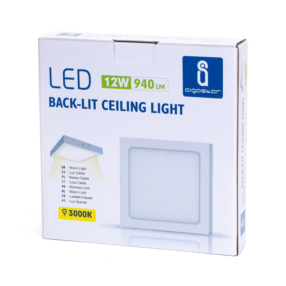 Plafoniera Led slim 12W Bianca Quadrata Bianco caldo 3000K Aigostar - Foto 2