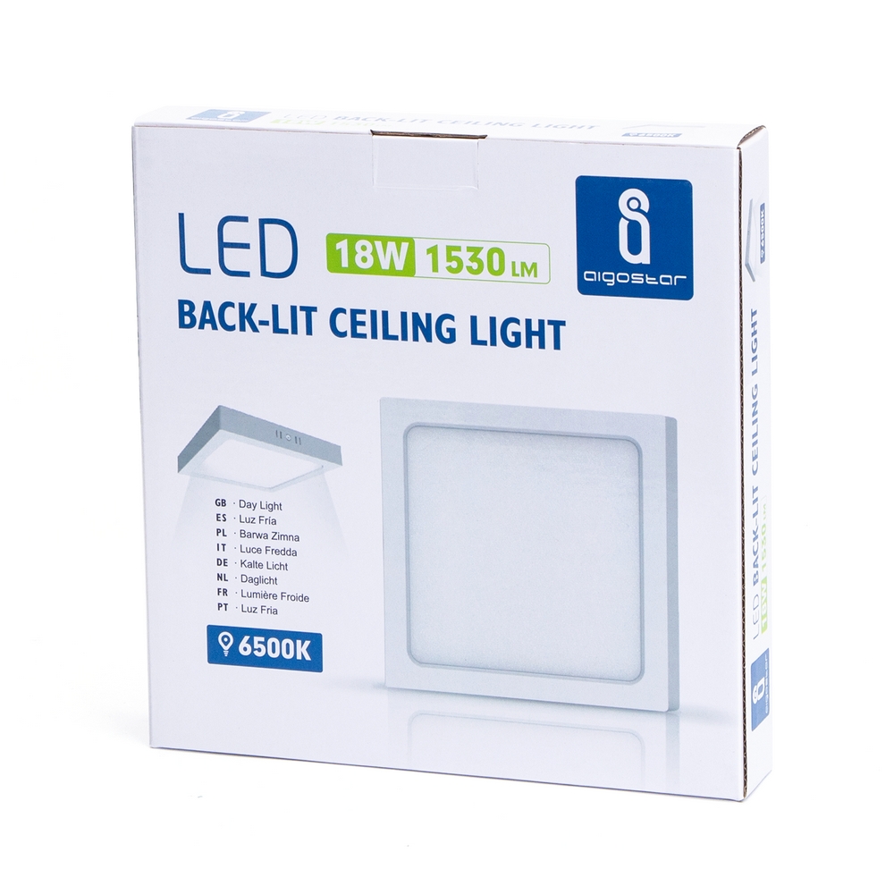 Plafoniera Led slim 18W Bianca Quadrata Bianco freddo 6500K Aigostar - Foto 2