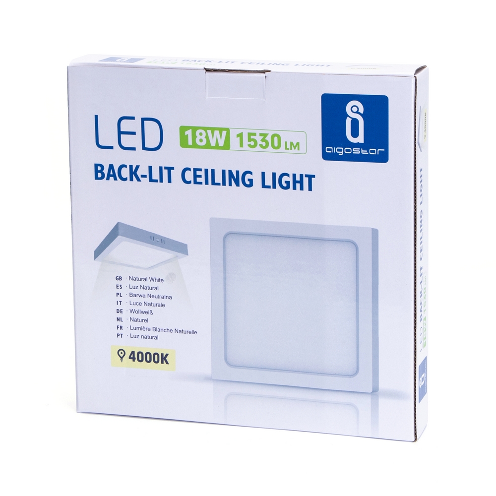 Plafoniera Led slim 18W Bianca Quadrata Bianco neutro 4000K Aigostar - Foto 2