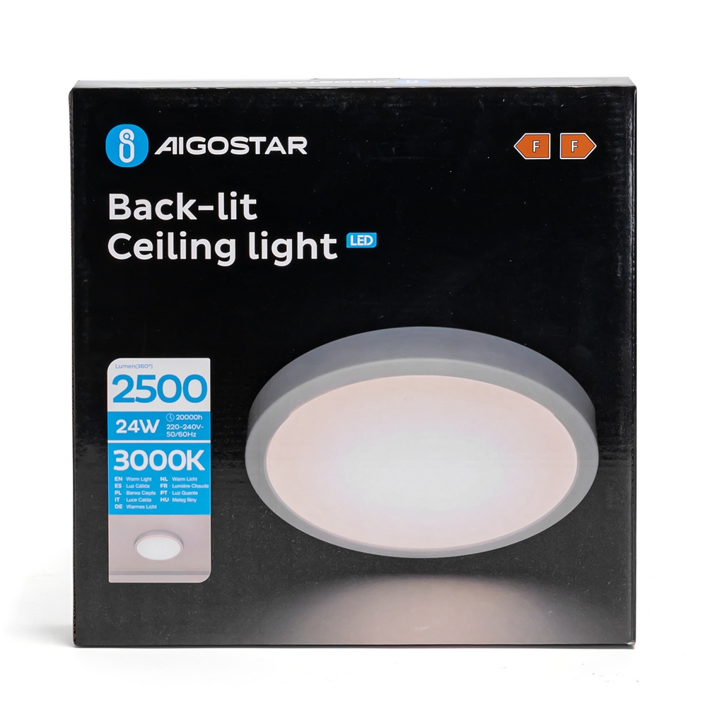 Plafoniera Led slim 24W Bianca Rotonda Bianco caldo 3000K Aigostar - Foto 2