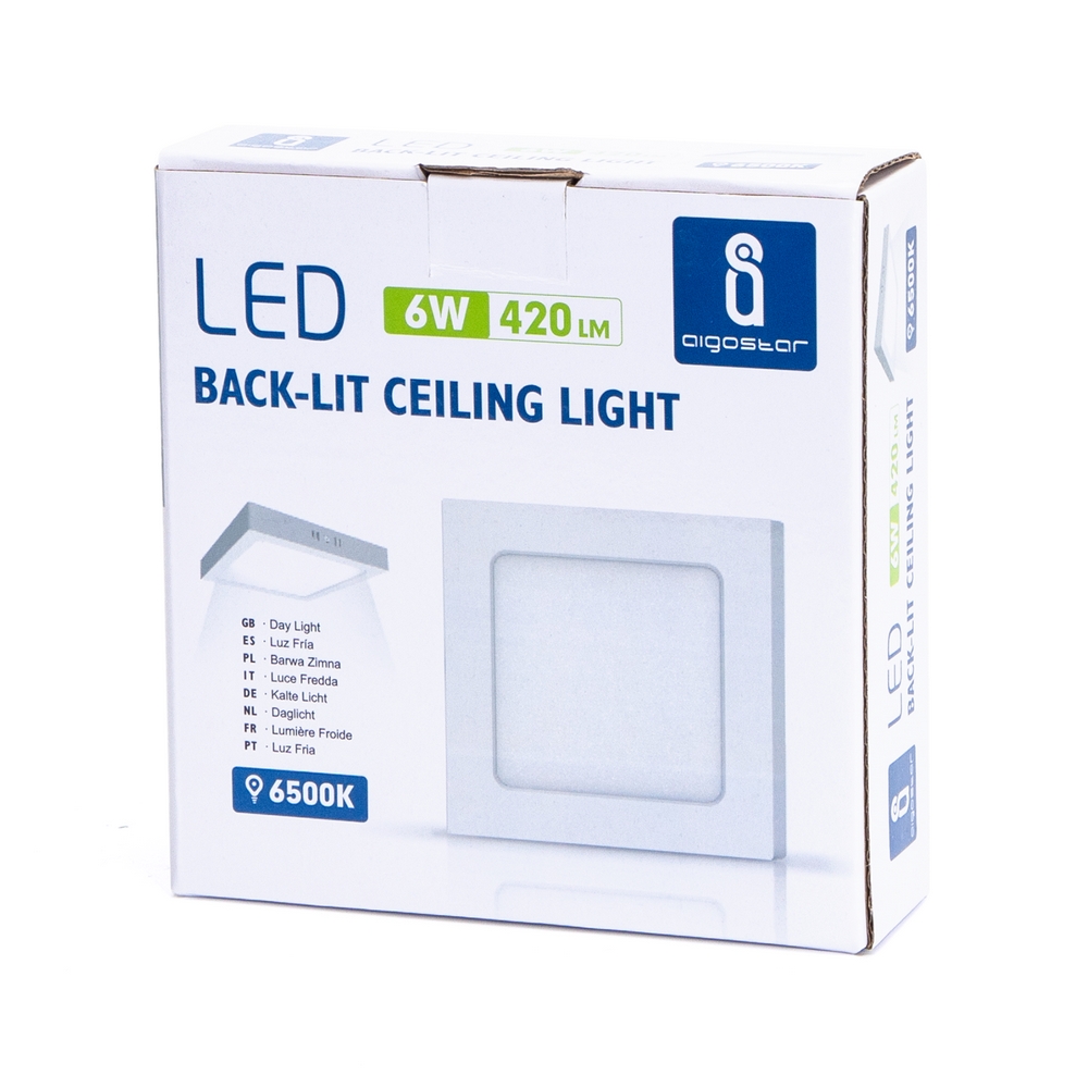 Plafoniera Led slim 6W Bianca Quadrata Bianco freddo 6500K Aigostar - Foto 2