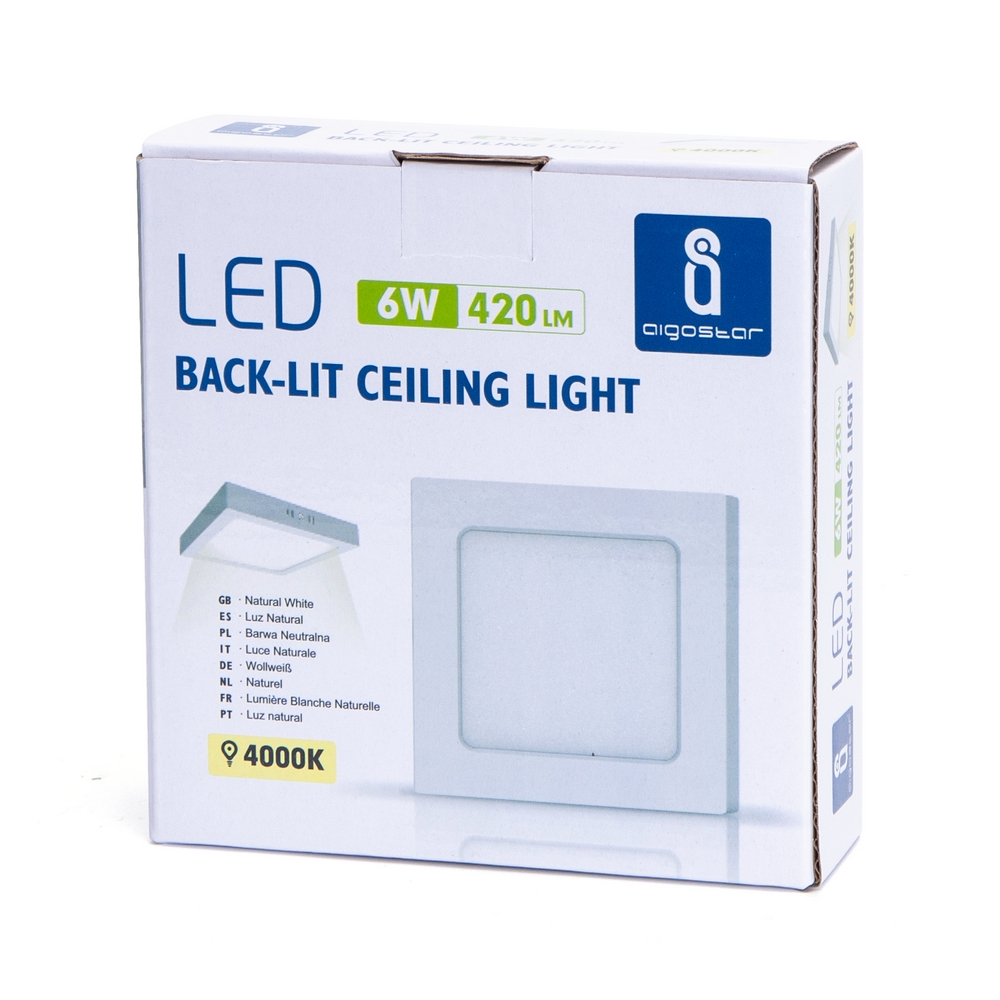Plafoniera Led slim 6W Bianca Quadrata Bianco neutro 4000K Aigostar - Foto 2