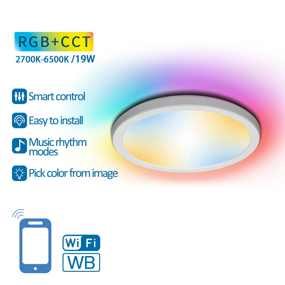 Plafoniera Led Smart 19W WiFi RGB, CCT, luce regolabile e dimmerabile Aigostar - Foto 2