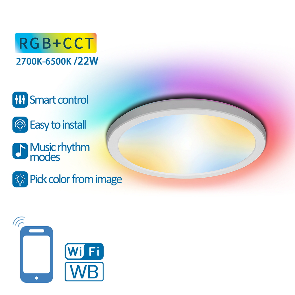 Plafoniera Led Smart 22W WiFi RGB, CCT, luce regolabile e dimmerabile Aigostar - Foto 2