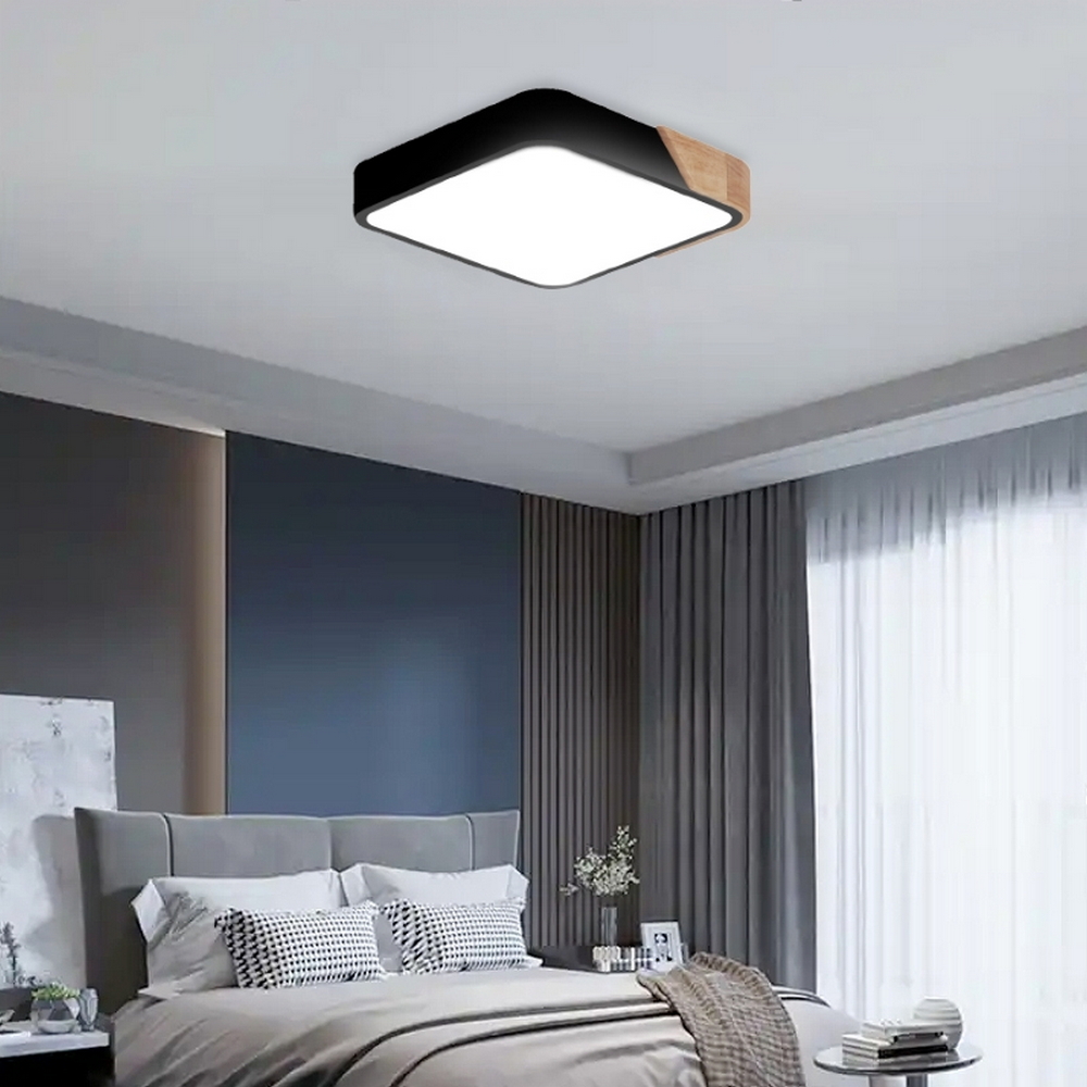 Plafoniera Led Wood 24W Nera e Marrone Quadrata CCT luce regolabile con telecomando M LEDME - Foto 3