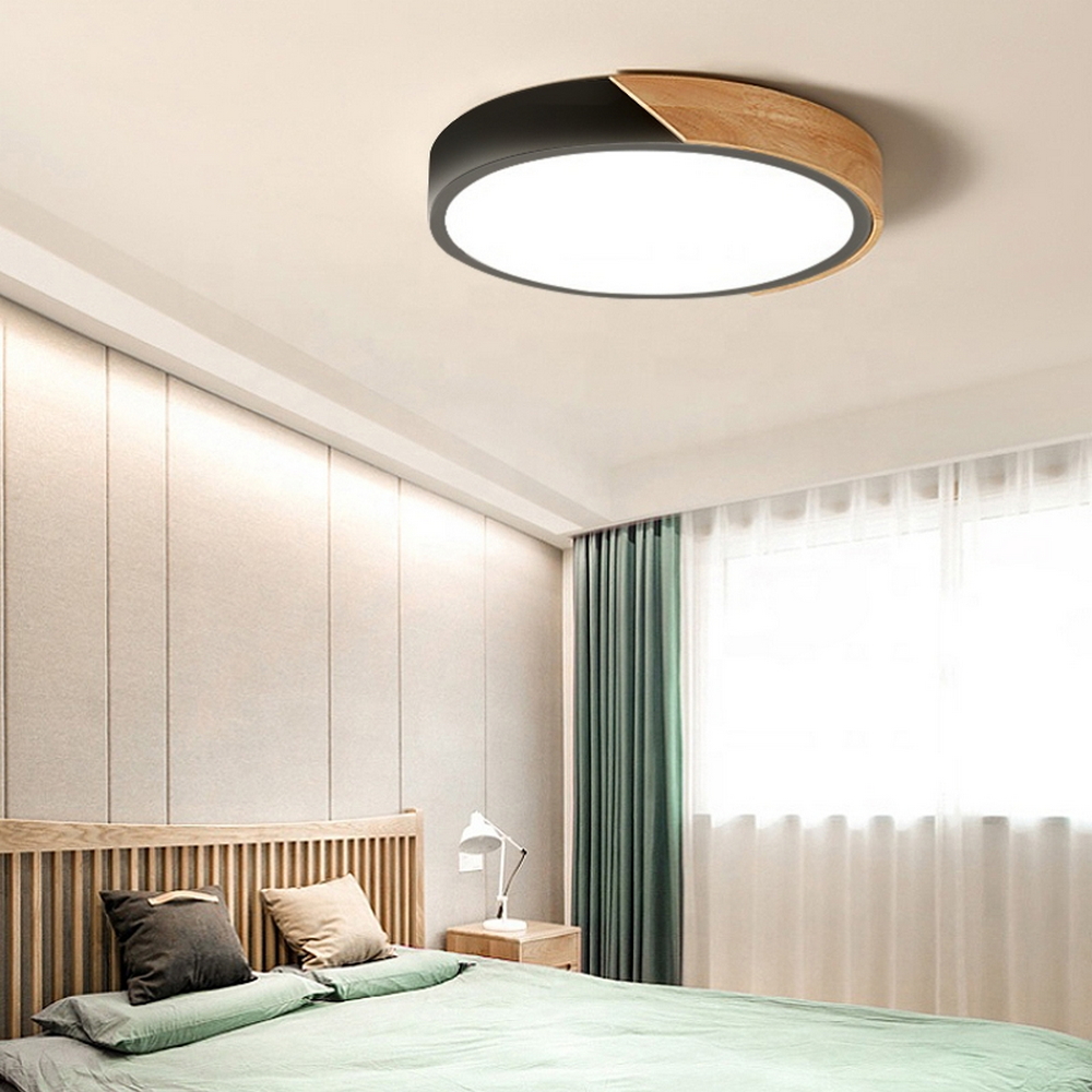 Plafoniera Led Wood 24W Nera e Marrone Rotonda CCT luce regolabile con telecomando M LEDME - Foto 3