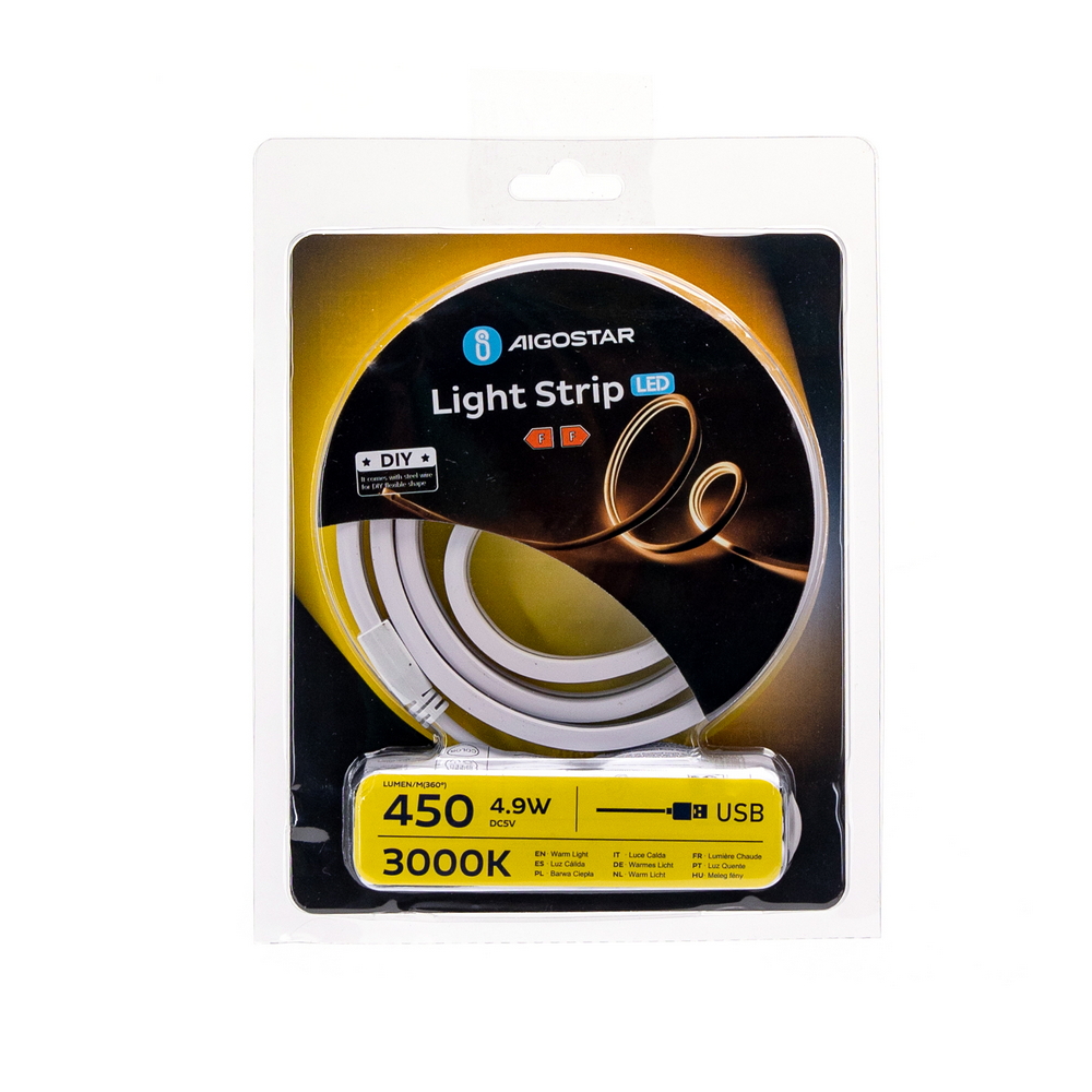 Striscia Led flessibile Neon Flex modellabile 5V 4,9W 1 metro IP65 Bianco caldo 3000K Aigostar - Foto 5