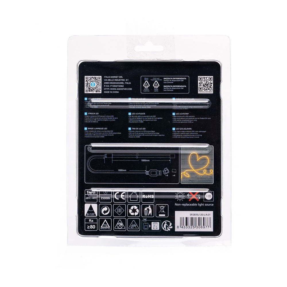 Striscia Led flessibile Neon Flex modellabile 5V 4,9W 1 metro IP65 Bianco caldo 3000K Aigostar - Foto 6