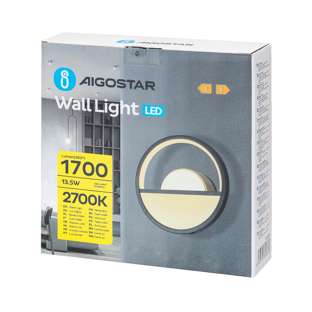 Applique Led da parete Drawn 13,5W Nero IP20 Bianco caldo 2700K Aigostar - Foto 4